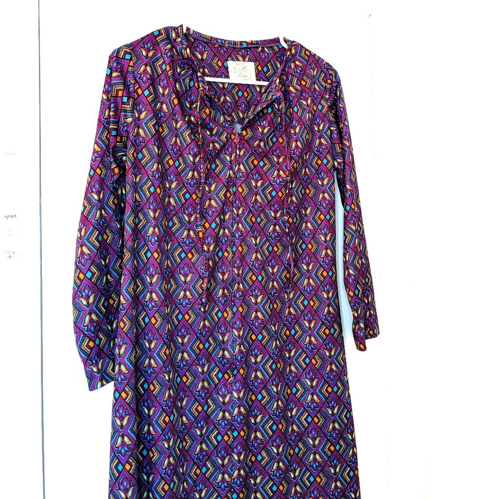 Vintage 60s / 70s Mod Purple Print A Line Dress